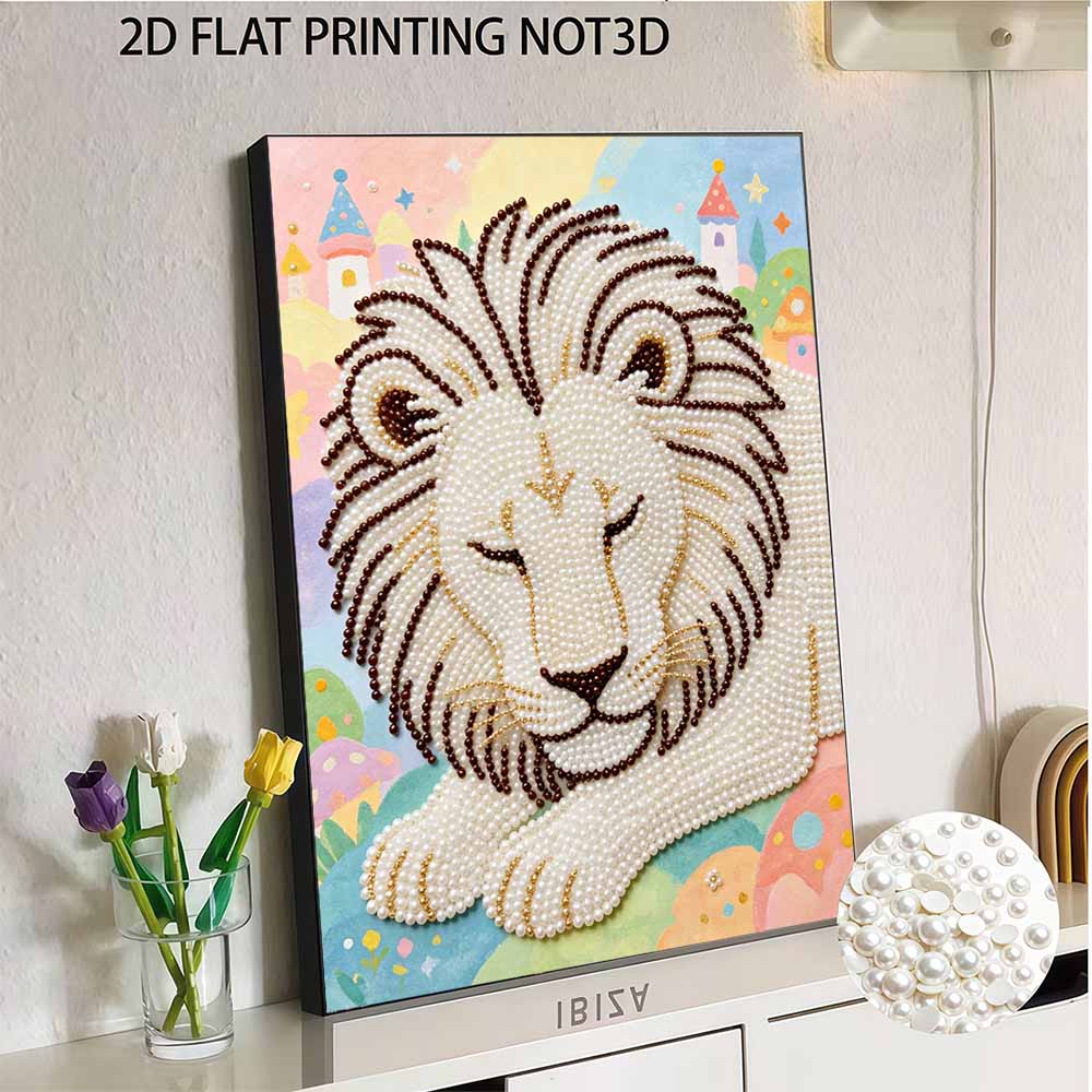 DIY Pearl Art Lion Painting Kit 5D Crystal Rhinestone Embroidery for Bedroom Living Room Wall Decoration Handmade Craft