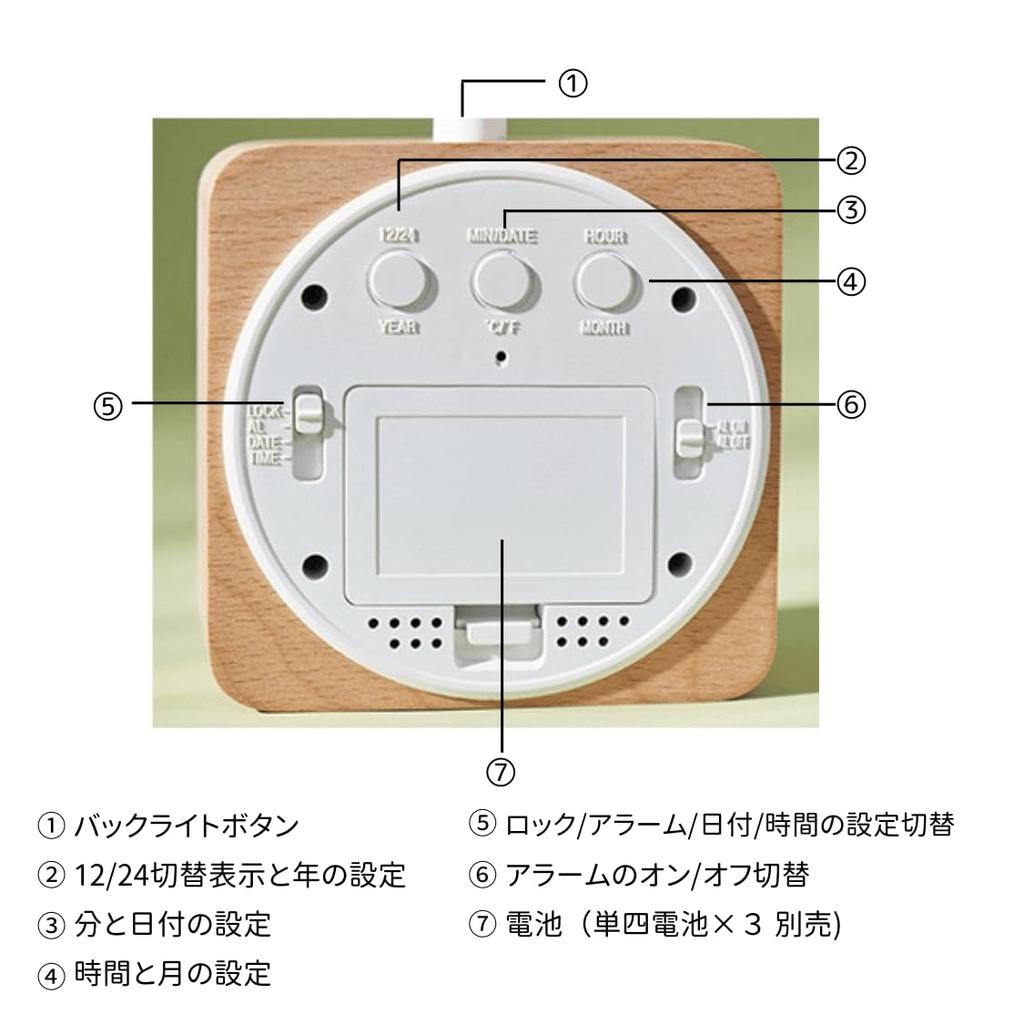 Digital Table Clock, Solid Wood, Natural, for Bedroom or Shop, Alarm Clock, Silent, Date Display, Temperature Display, Cute, Round or Square Design,