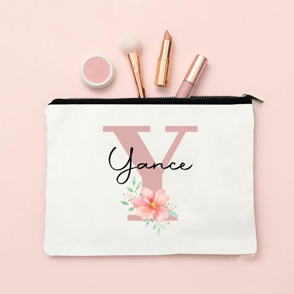 Personalized Name Makeup Bag Letter Wedding Bridesmaid Gift Travel Cosmetic Organizer Canvas Custom Bag Ladies Pencil Case Purse