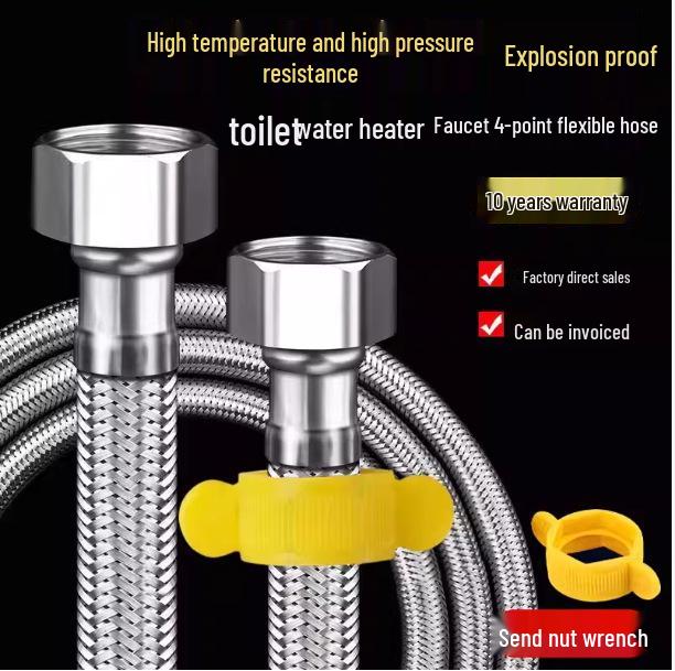 4-Min Stainless Steel Braided Dual Inlet/Outlet Hose for Hot/Cold Water Faucet, Heater, Angle Valve & Toilet.
