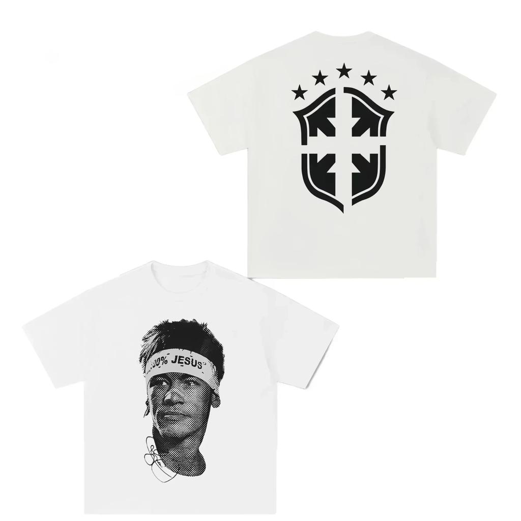 Cristiano Ronaldo Neymar Lionel Messi Football Superstar Portrait Printed Tee Men Women  Loose Casual Short Sleeve Tshirt