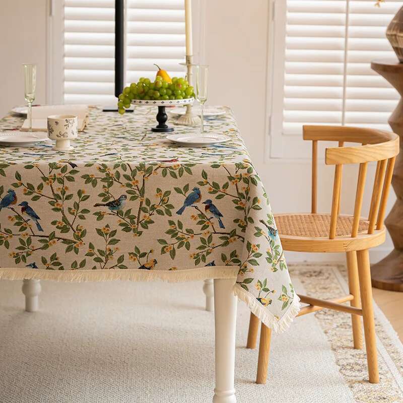 High End Home Floral Countryside Cotton Linen Fabric Tablecloth Rectangular Dining Table Cloth Decorative Cloth