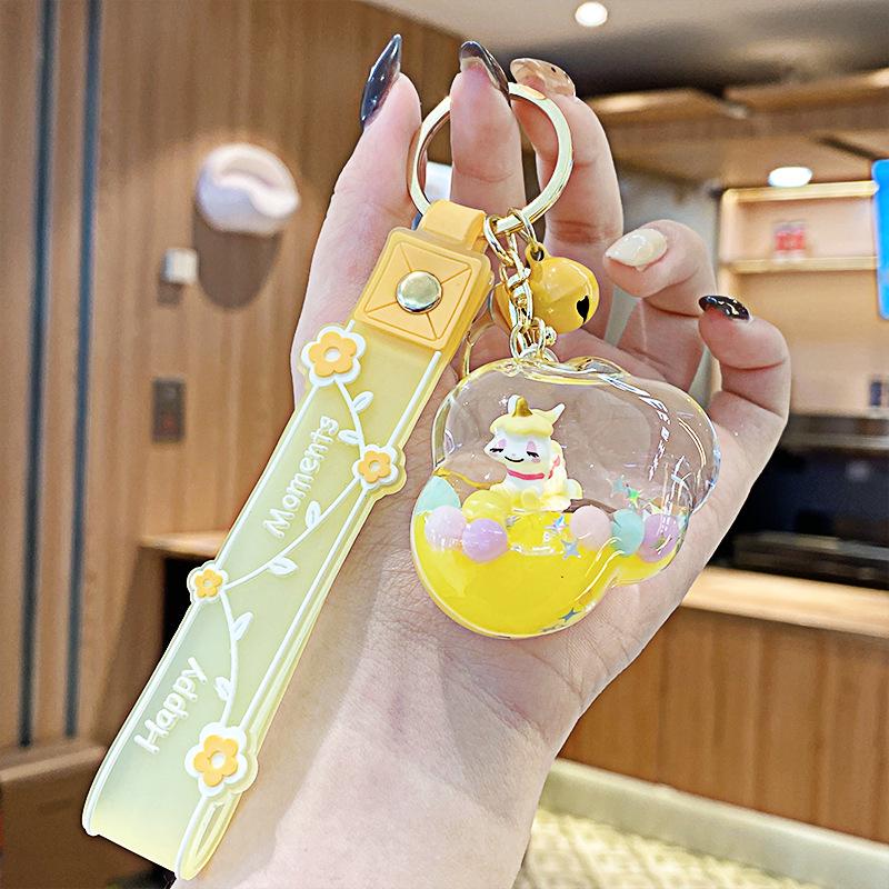 Purple Star Liquid Quicksand Keychain with Cherry Blossom Oil-Filled Pendant - Cute 3D Backpack Charm for Women