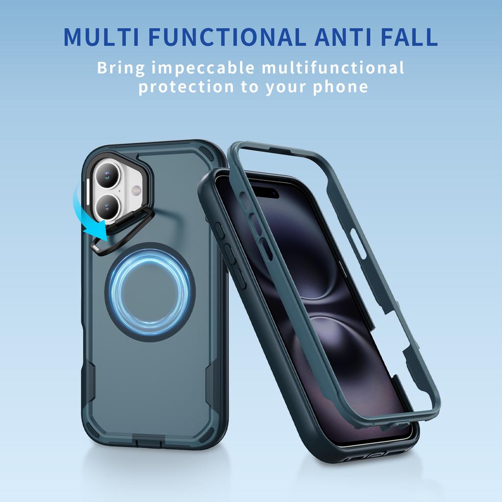 Voor iPhone 16 Hoesje Compatibel met MagSafe Lensframe Kickstand TPU + PC Schokbestendige Telefoonhoes