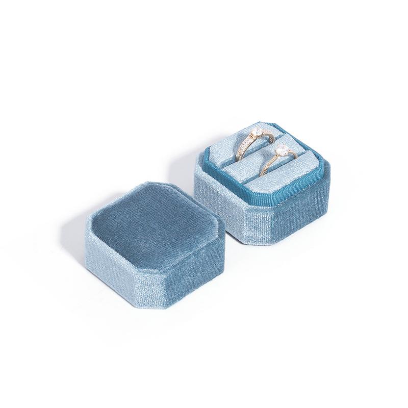 Velvet Ring Box Double Ring Box With Detachable Lid 2 Slots Octagon Ring Display Holder Case For Engagement Wedding Proposal