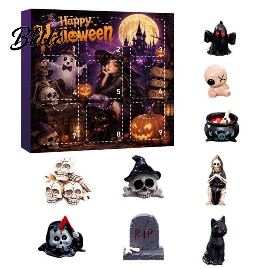 Collectibles for Sand Table Landscaping Halloween Advent Calendar with 9 Mini Resin Figures Day Spooky Countdown Miniature Horror Theme Ornaments To