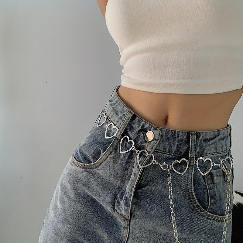 

Belt Womens Love Decoration Dress Waist Cinching with JK Grid Skirt Summer Student Versatile Belt Hiphop Pants Chain Waist Chain 105CM срібний