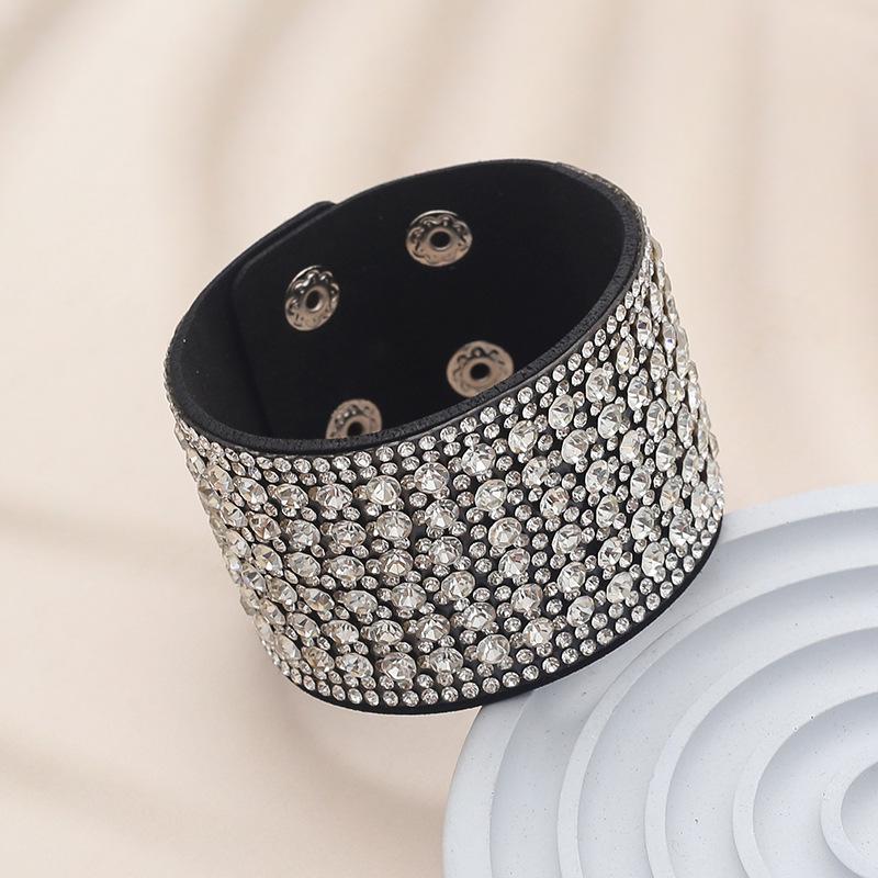 Bohemian Flannel Rhinestone Snap Button Wide Bracelet: Versatile Fashion Accessory