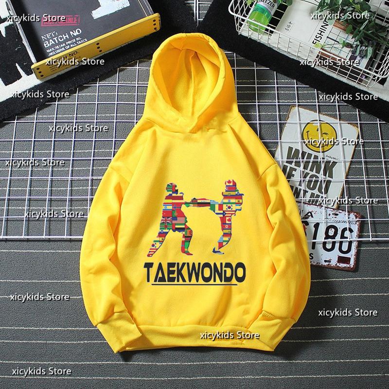 New Hot Sale Boys Hoodie Taekwondo Fighter Korean Martial Art Kick And Punch Graphic Print Kids Spring Autumn Winter Sweatshirt