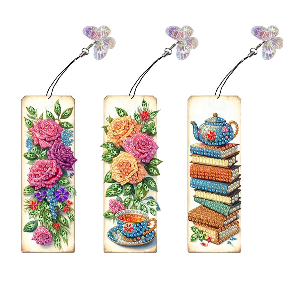 3Pcs Special Shape Flowers Castle Diamond Painting Bookmark Diamond Bookmark Art Projects Diamond Painting Bookmark Making Kit
