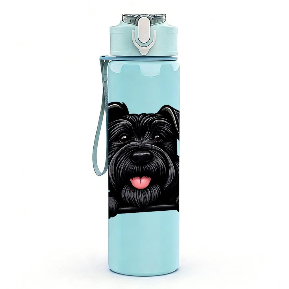 1PC Black Pug Dog Smiling Cartoon Print 750ml Color Plastic Sports Water Bottle Leakproof Flip Straw Lid Suitable for Sports Office Home Use