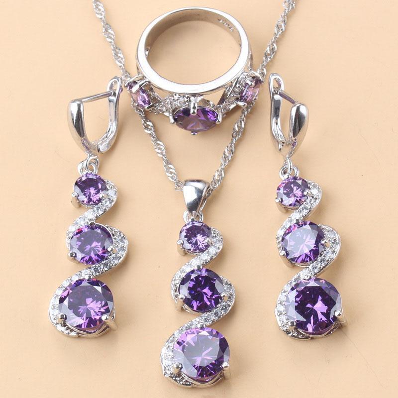 Mark  Wedding Dress Costume Bridal-Bridesmaid Jewelry Blue Stone Earrings And Ring Women Necklace Set Free Gift Box