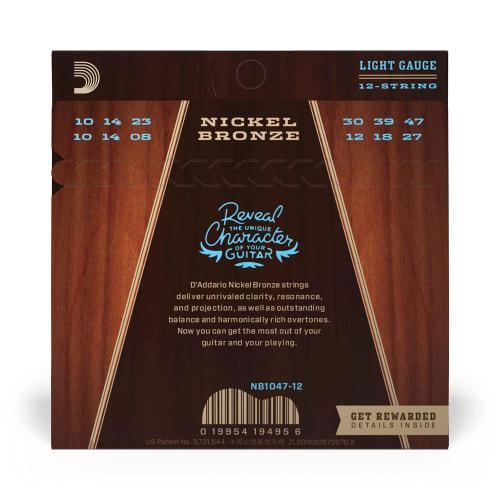D'Addario Acoustic Guitar Strings, Nickel Bronze, Regular Light, 12-String, .010-.047, NB1047-12