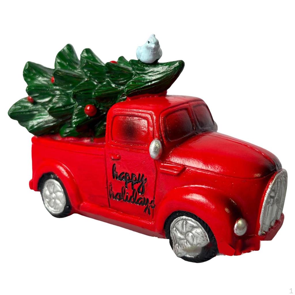 Christmas Tree and Truck Statue Ornament Artwork Sculpture Resin Figurine for Bookshelf Housewarming