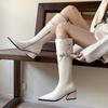 Brown Fashionable and Elegant Temperament Tall Boots 2025 Autumn and Winter New Pointed Thick Heel Belt Buckle Thin Knight Boots