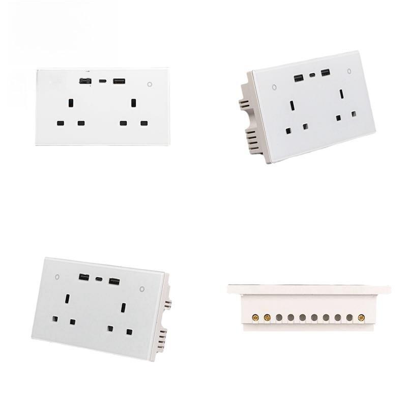 USB Type-C Charging Ports WiFi Remote Energy Monitoring Plug Smart Standard 2-way Wall Socket UK Outlet 13A Touch Switch