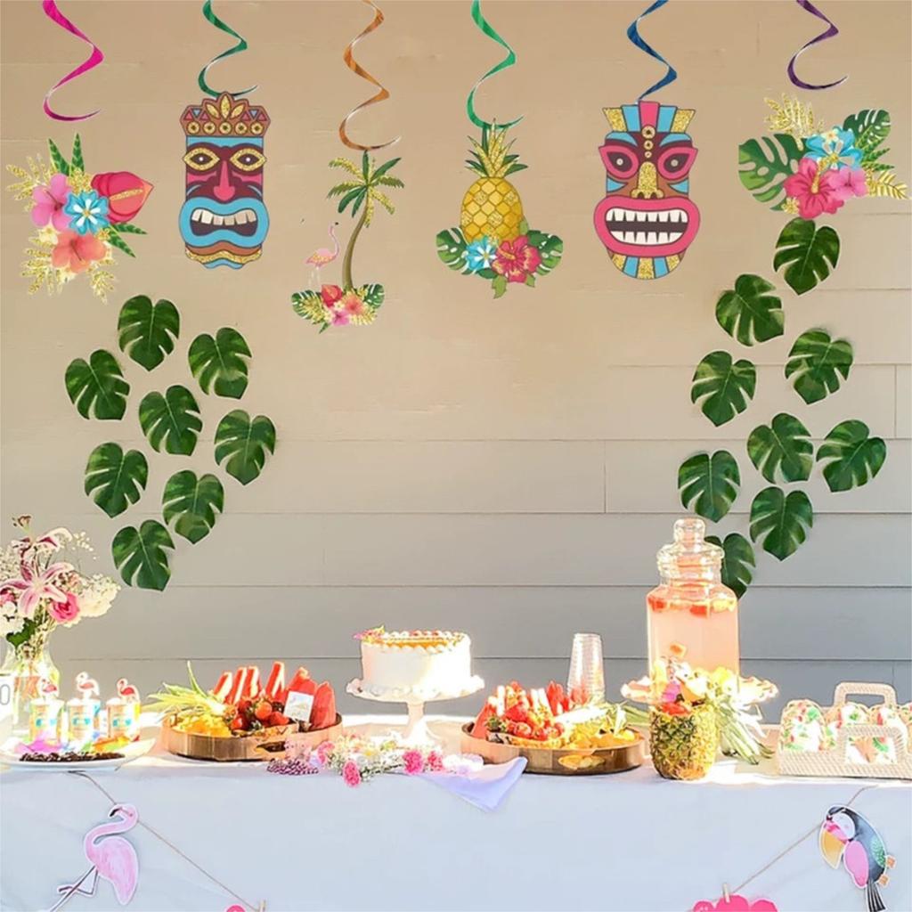 Hawaii-Themed Spiral Hanging Decorations — Summer Party & Birthday Celebration Decor