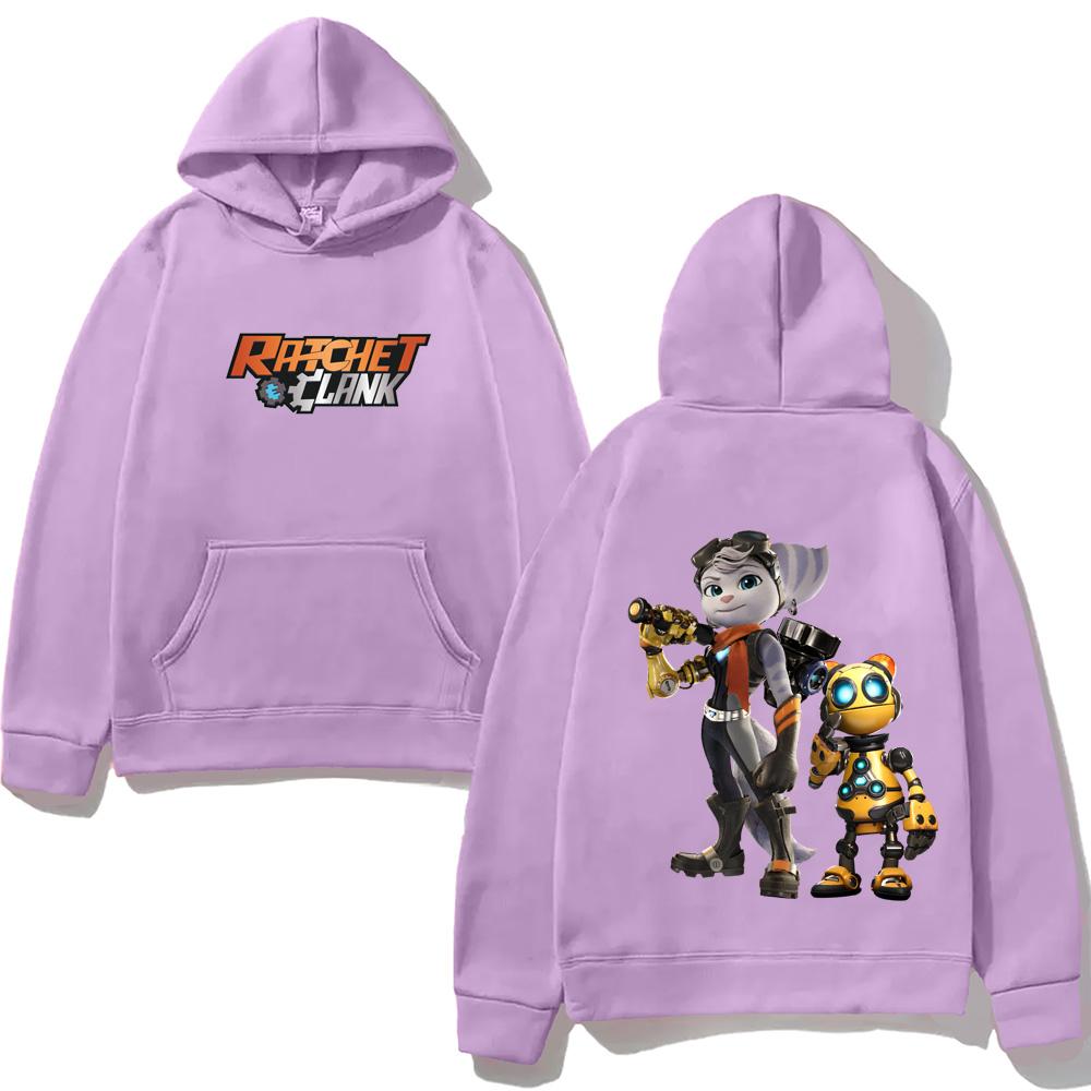 Bluza z kapturem gra Ratchet & Clank Rift Apart Sweter casualowy Odzież polarowa Unisex z kieszenią Bluza z kapturem