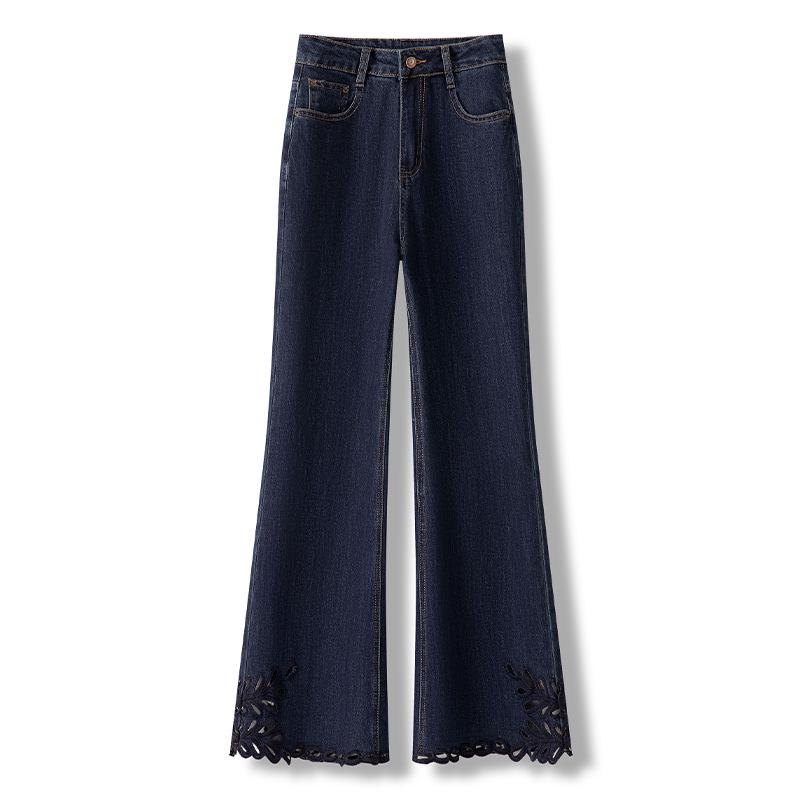

2025 Women s Hollow Embroidery High-Waisted Flare Denim Pants for Spring/Autumn 26 джинсовый синий