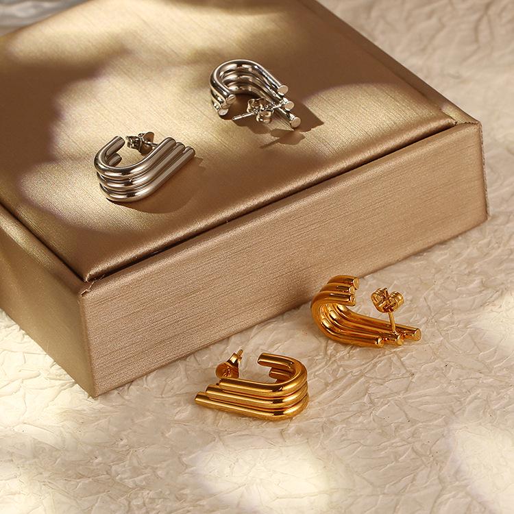 Trendy Retro Irregular Stainless Steel Women's Multi-Layer Titanium Earrings