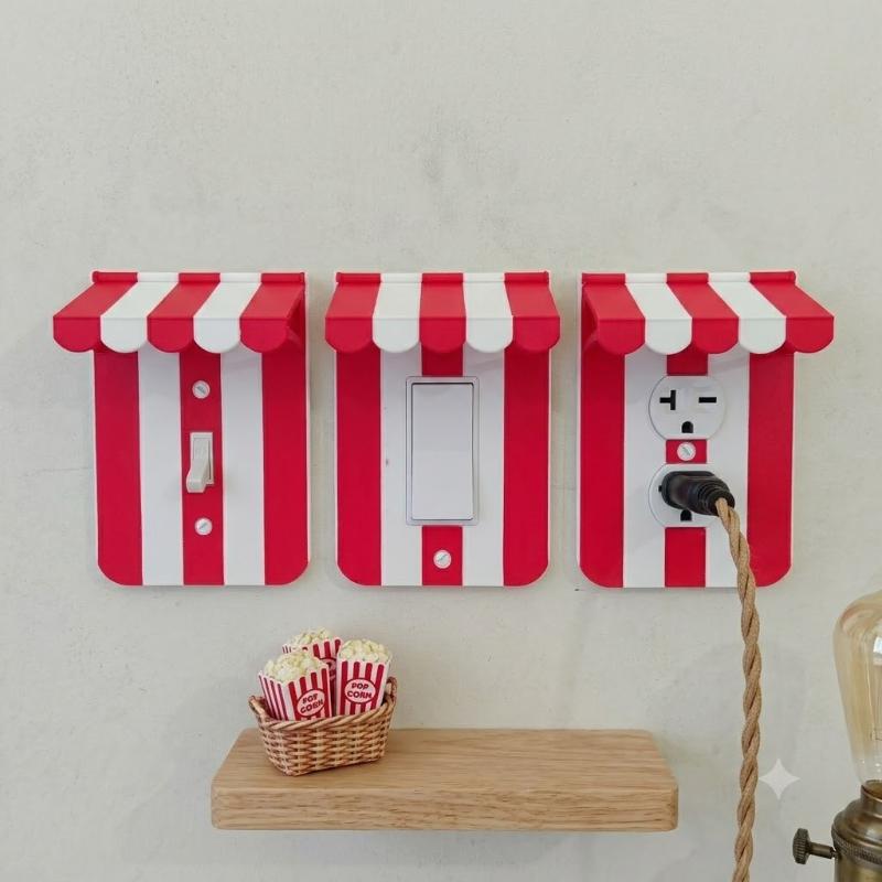 Red White Carnival Awning Switch Plate Cover 3D Printed Decor Socket Frame Vintage Wall Decor For Home Bedroom Living Room Decor