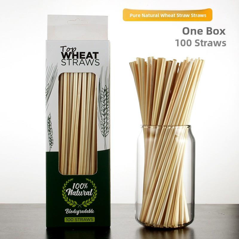 Pure Natural Wheat Straw Disposable Eco-friendly Degradable Thin Creative Cocktail Cold Drink Juice Straw Tableware Utensils