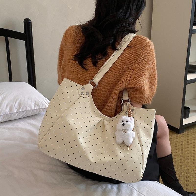 Polka Dot PU Leather Tote Bag for Women Large Capacity Fashion Shoulder Bag Versatile Commuter Handbag