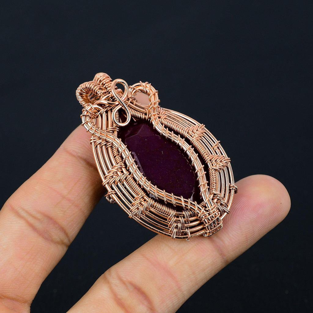 Ruby Pendant Gemstone Jewelry, 999 Copper Wire Wrapped Handmade Pendant, Latest Design Jewelry