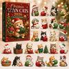 Holiday Decoration for Kids Christmas Cat Advent Calendar 24 Day Countdown with Cute Ornaments Gifts Children 2D Acrylic Kitty Decorations,