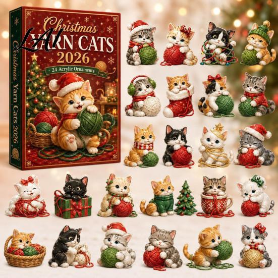 Holiday Decoration for Kids Christmas Cat Advent Calendar 24 Day Countdown with Cute Ornaments Gifts Children 2D Acrylic Kitty Decorations,