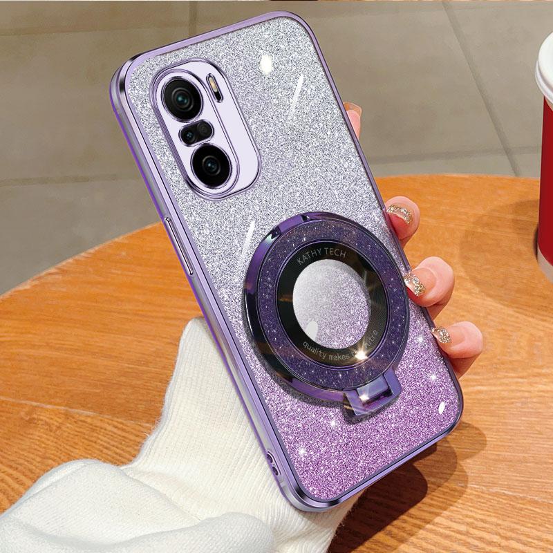 Bling Ring Holder Detachable Glitter Sticker Chromed TPU Case With Stand For Xiaomi Redmi K40 K30 Pro K40S K30S Ultra