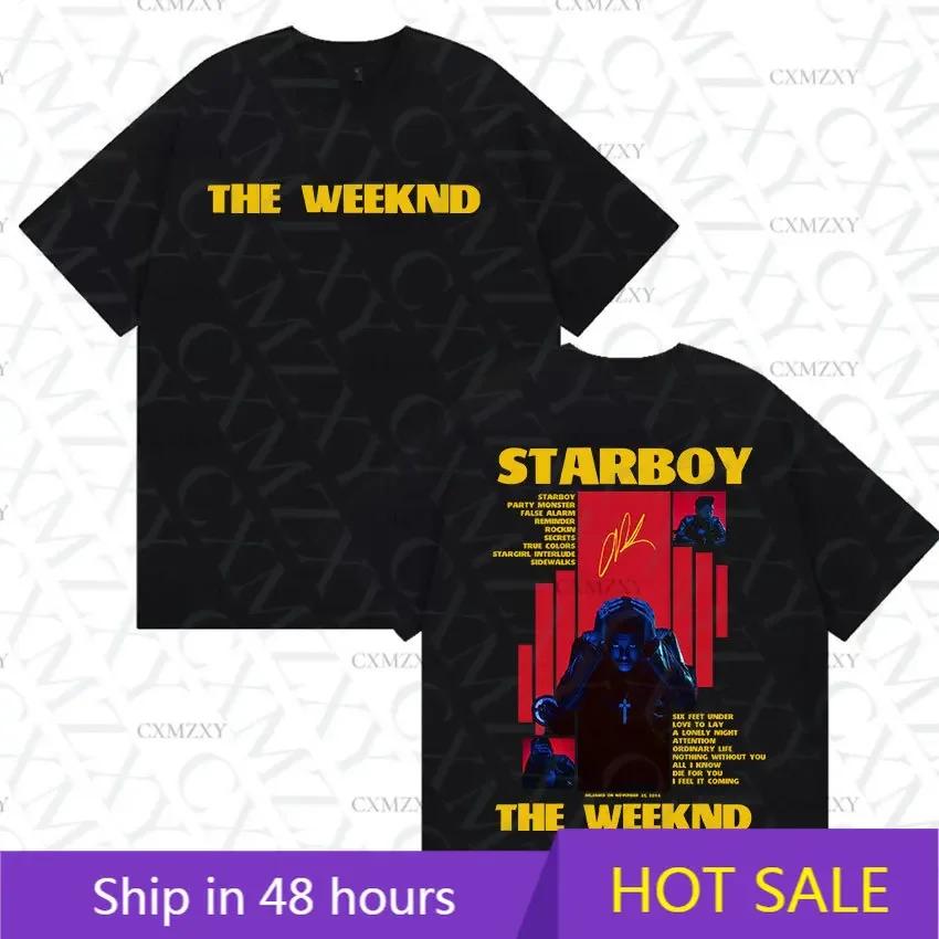 Rapper THE WEEKND STARBOY Album Merch T Shirts Unisexs Street Gothic Hip Hop Retro Cotton Short Sleeve Tshirt Yk Streetwear