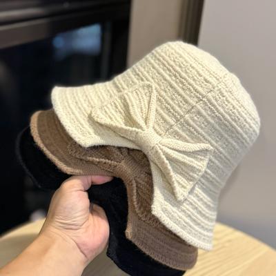French Style Autumn and Winter Temperament Solid Color Knitted Fisherman Hat for Women Versatile Basin Hat Showing Face Small Face Covering Bucket Hat