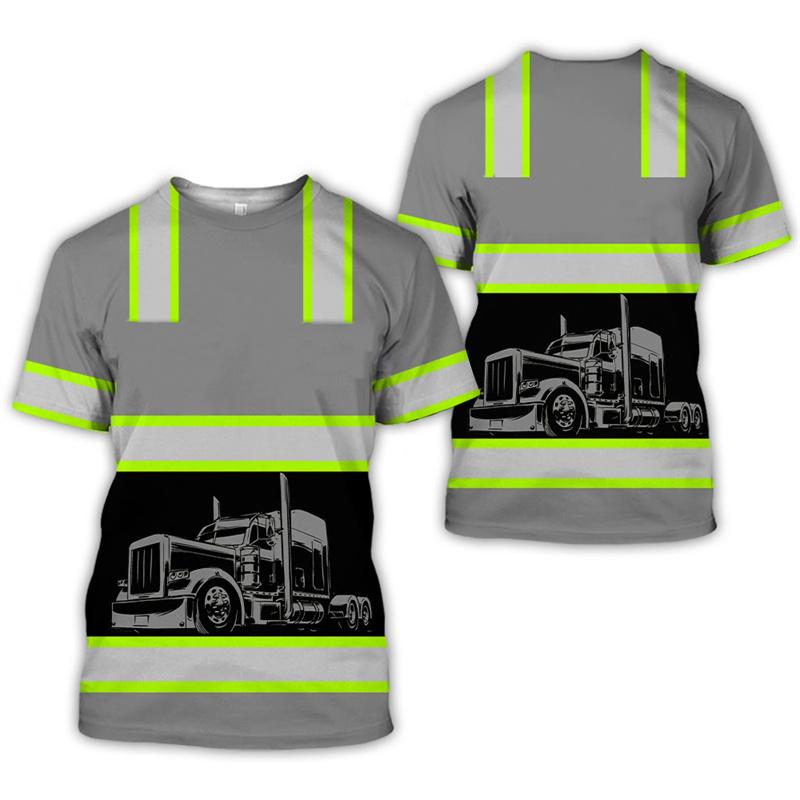 3D Print Funny Truck Driver Uniform T-shirt For Men O Neck Short Sleeve T Shirts Workwear Casual Personality Fake Stripe Tee Top