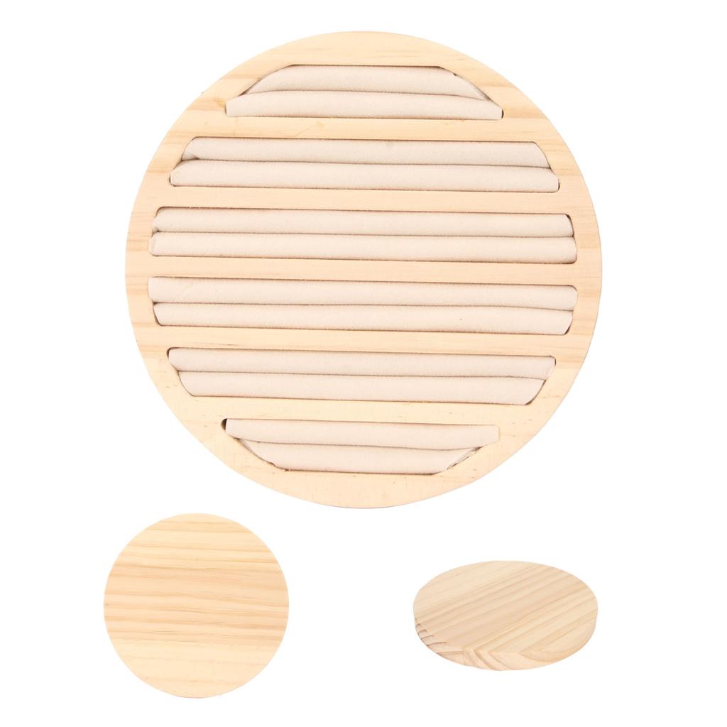 Wooden 6 Slots Round Ring Earring Tray Stackable Beautiful Showcase Display Jewelry Organizer Tray Beige Suede