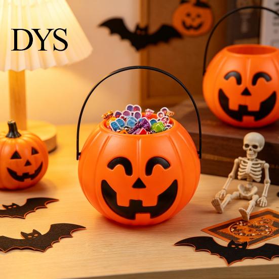 Spooky Gift Baskets Halloween Pumpkin Candy Bucket, Plastic Treat Holder with Handle, Party Favors Favor Storage Container, Trick-or-Treat Bag,
