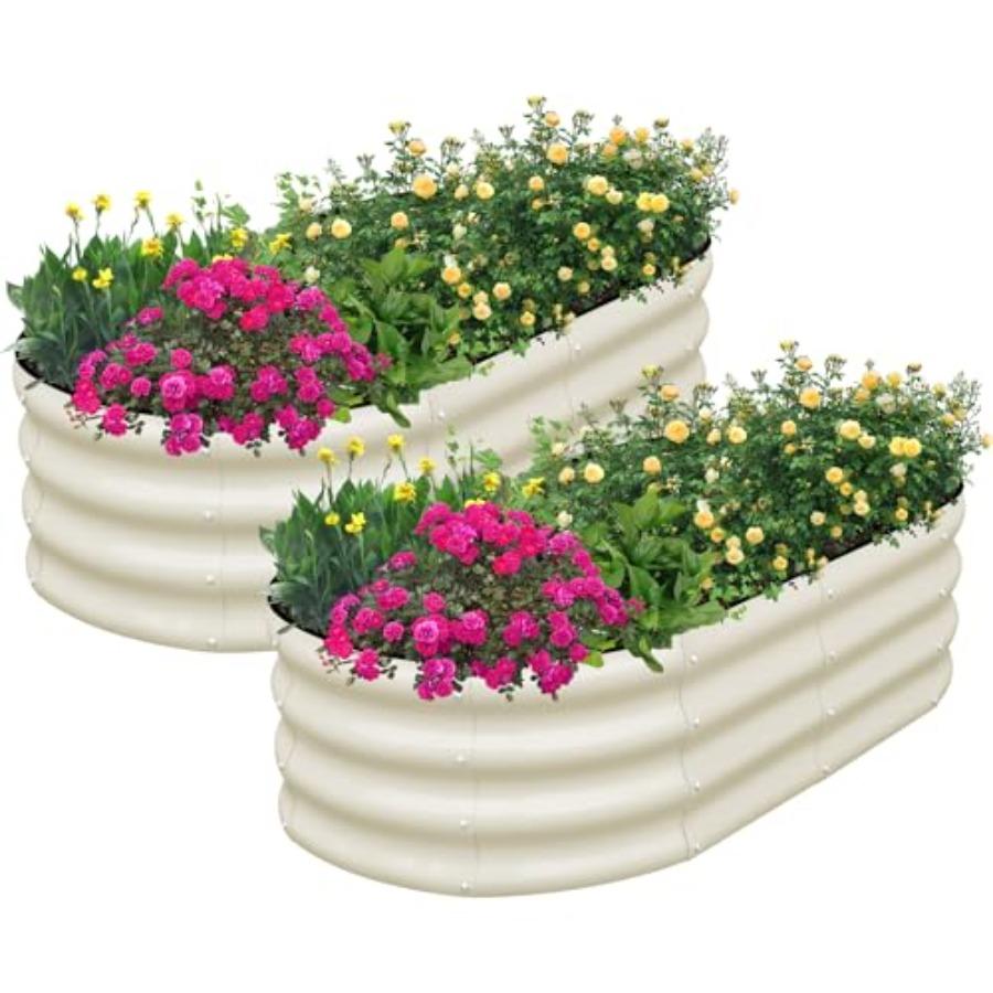

Galvanized Raised Garden Bed Outdoor 2 Pcs 4x2x1ft Oval Metal Planter Box for Planting Plants Vegetables White United States
