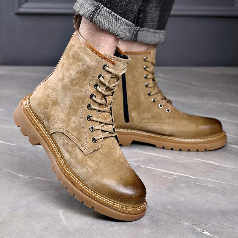 Fashion Men's Fashion Genuine Leather Boots Autumn Winter Shoes Outdoors Tooling Work Boot Vintage Handsome High Platform Desert Botas