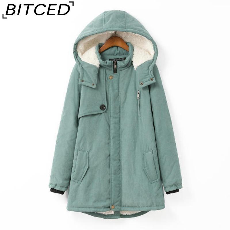 BITCED Autumn/Winter Plus Size Women's Shearling Hooded Zip-Up Fleece-Lined Coat