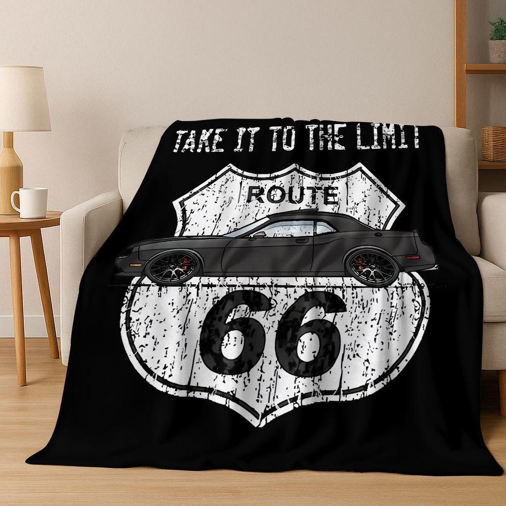 Retro Route 66 Road Trip America Historic Mother Road Art Flannel Blanket,Cozy Soft Throw Blanket for Home Bedroom Bed Sofa Gift