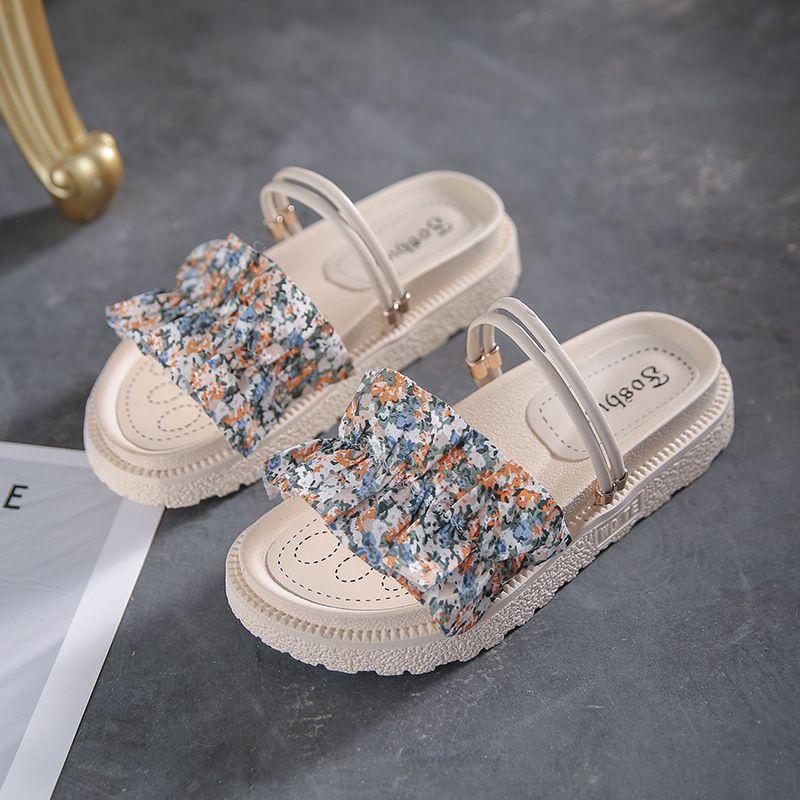 

Internet celebrities thick-soled cool slippers women summer wear floral ins tide 2025 new fashion two wear beach shoes 35