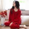 2025 Women's Big Red Pajama Set - Cotton Long Sleeve & Pants, Plus Size, Casual Spring/Autumn Wear
