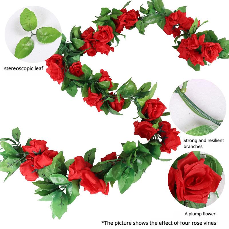 Silk Artificial Rose Vine Hanging Flowers for Wall, Rattan Fake Plants Leaves Garland, Wedding Home Garden Arch Decoration