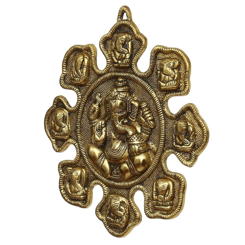 Golden Metal Handcrafted Ashtavinayaka, 8 Ganesha Wall Hanging Decorative Showpiece for Home Decor Living Room |