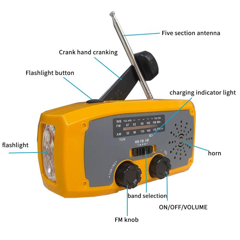 2000 Mah Emergency Radio With Led Lights Radio Usb Solar Charging Light Outdoor Travel Portable Rechargeable Fm/Am Radio