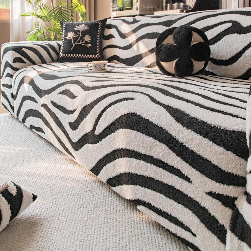 Zebra Raksta Žakarda Plīša Dīvāna Pārklājums