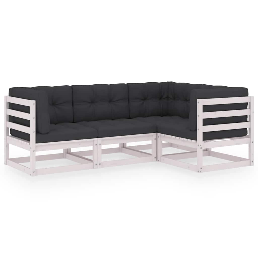 vidaXL 4-part. Garden Lounge Set with Pillows Made of Solid Pine Wood