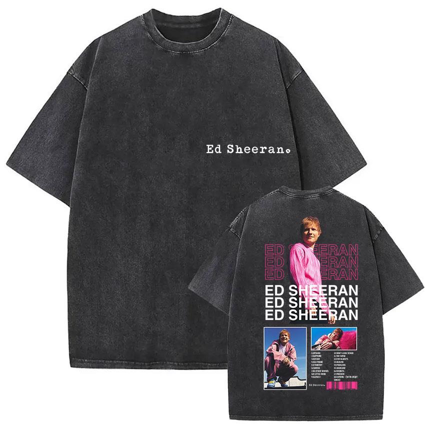 Vintage Washed Ed Sheeran Play Tour 2026 Pop Music TShirt Men Women Harajuku Fashion Fans Oversized T Shirt Hip Hop Streetwear