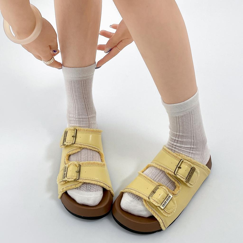 White Retro High-end Thick-soled One-word Slippers for Women's Summer Wear 2025 New Models with Skirts, Non-slip and Cool Slippers