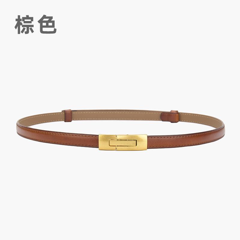 Kvinners skinn tynt belte All-Match Justerbart et par spenner Belte kvinnelig pynt kjole belte